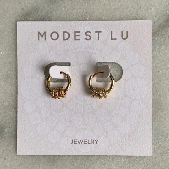 Modest Lu Jewelry - Gold Crystal Round Huggie Hoop Earrings Sterling Silver Brand New